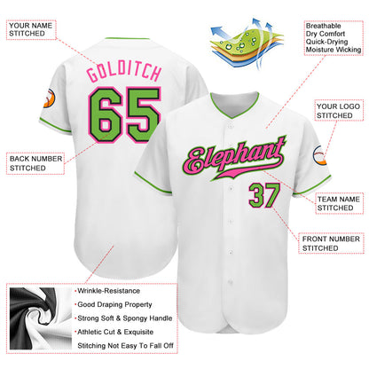 Custom White Neon Green-Pink Authentic Baseball Jersey - Sky-Custom