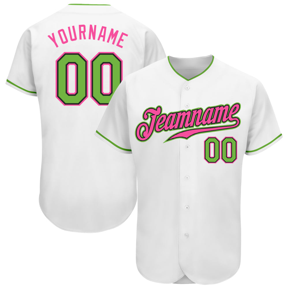 Custom White Neon Green-Pink Authentic Baseball Jersey - Sky-Custom