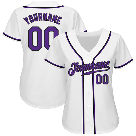 Custom White Purple-Black Authentic Baseball Jersey - Sky-Custom