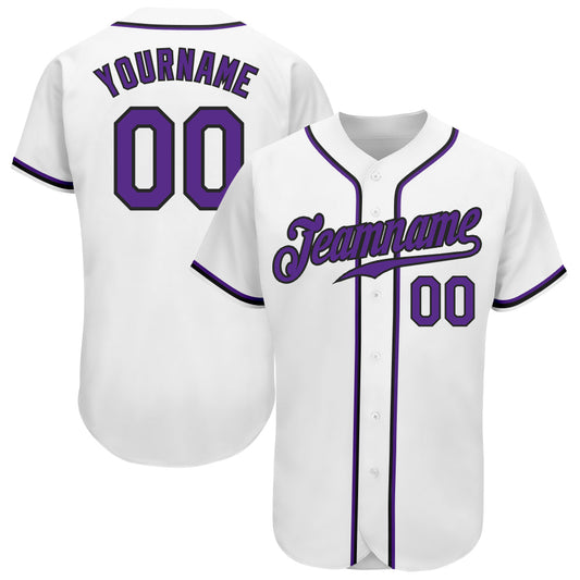 Custom White Purple-Black Authentic Baseball Jersey - Sky-Custom