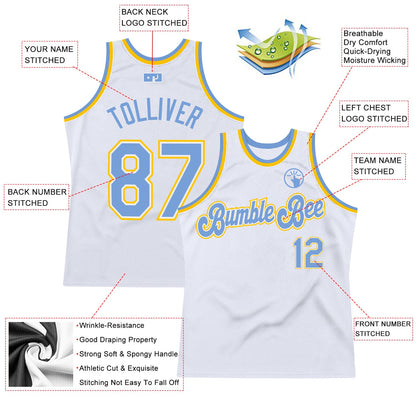 Custom White Light Blue-Gold Authentic Throwback Basketball Jersey - Sky-Custom