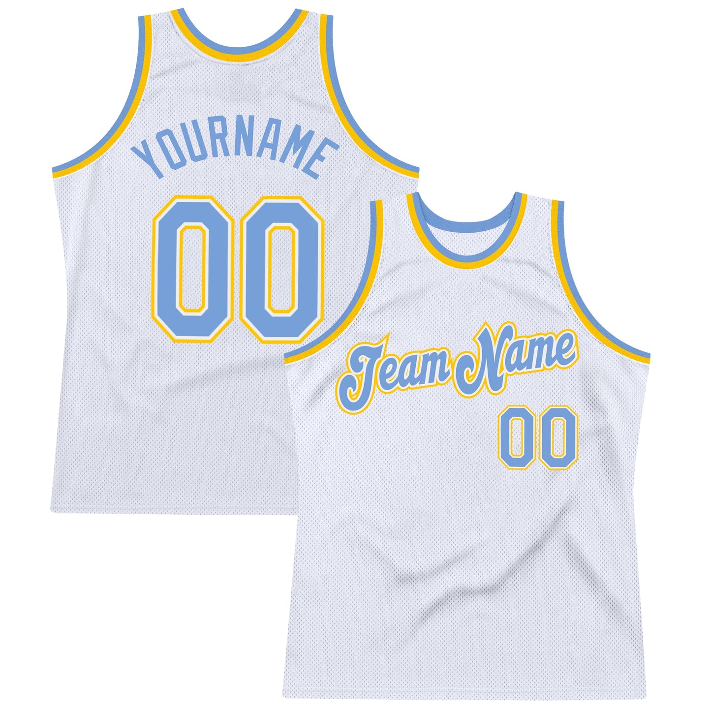 Custom White Light Blue-Gold Authentic Throwback Basketball Jersey - Sky-Custom
