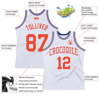 Custom White Orange-Royal Authentic Throwback Basketball Jersey - Sky-Custom