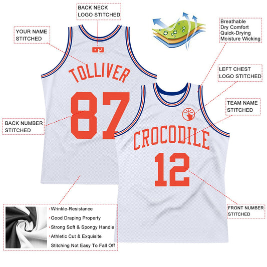 Custom White Orange-Royal Authentic Throwback Basketball Jersey - Sky-Custom