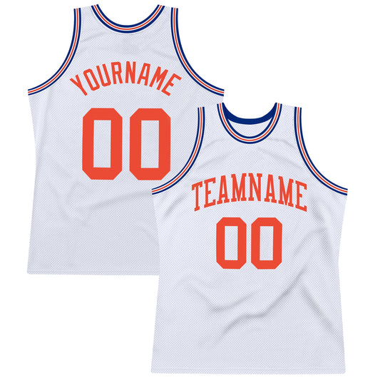 Custom White Orange-Royal Authentic Throwback Basketball Jersey - Sky-Custom