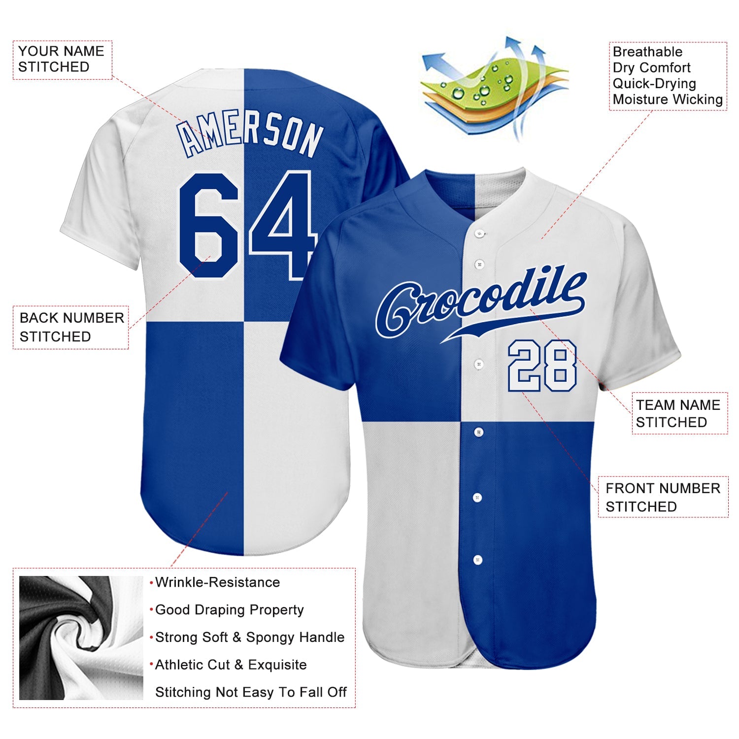 Custom White Royal 3D Pattern Design Multicolor Authentic Baseball Jersey - Sky-Custom