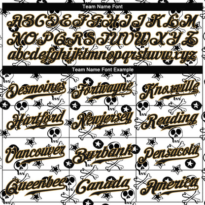 Custom White Black-Old Gold 3D Skull Fashion Authentic Baseball Jersey - Sky-Custom