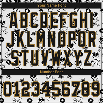 Custom White Black-Old Gold 3D Skull Fashion Authentic Baseball Jersey - Sky-Custom