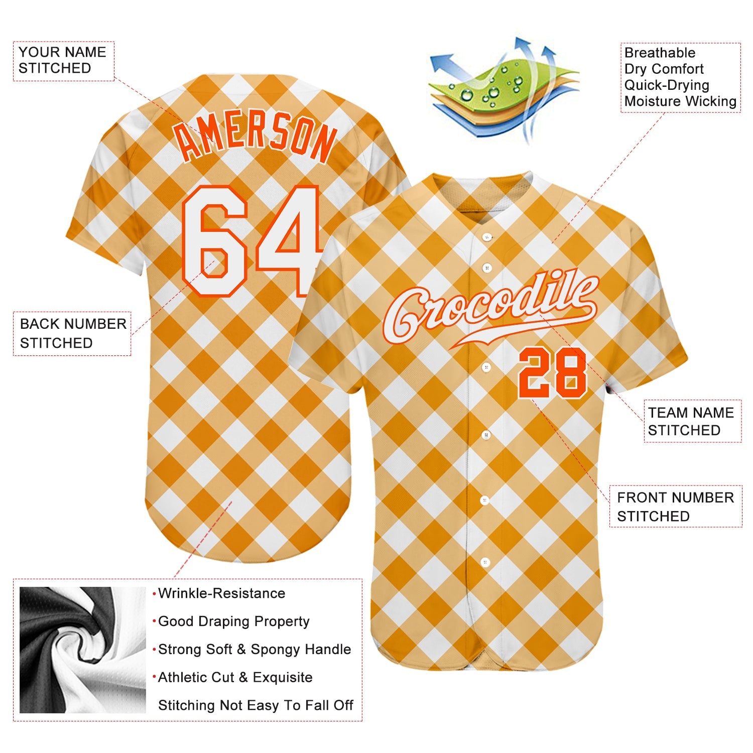Custom White White-Orange 3D Pattern Design Orange Plaid Authentic Baseball Jersey - Sky-Custom
