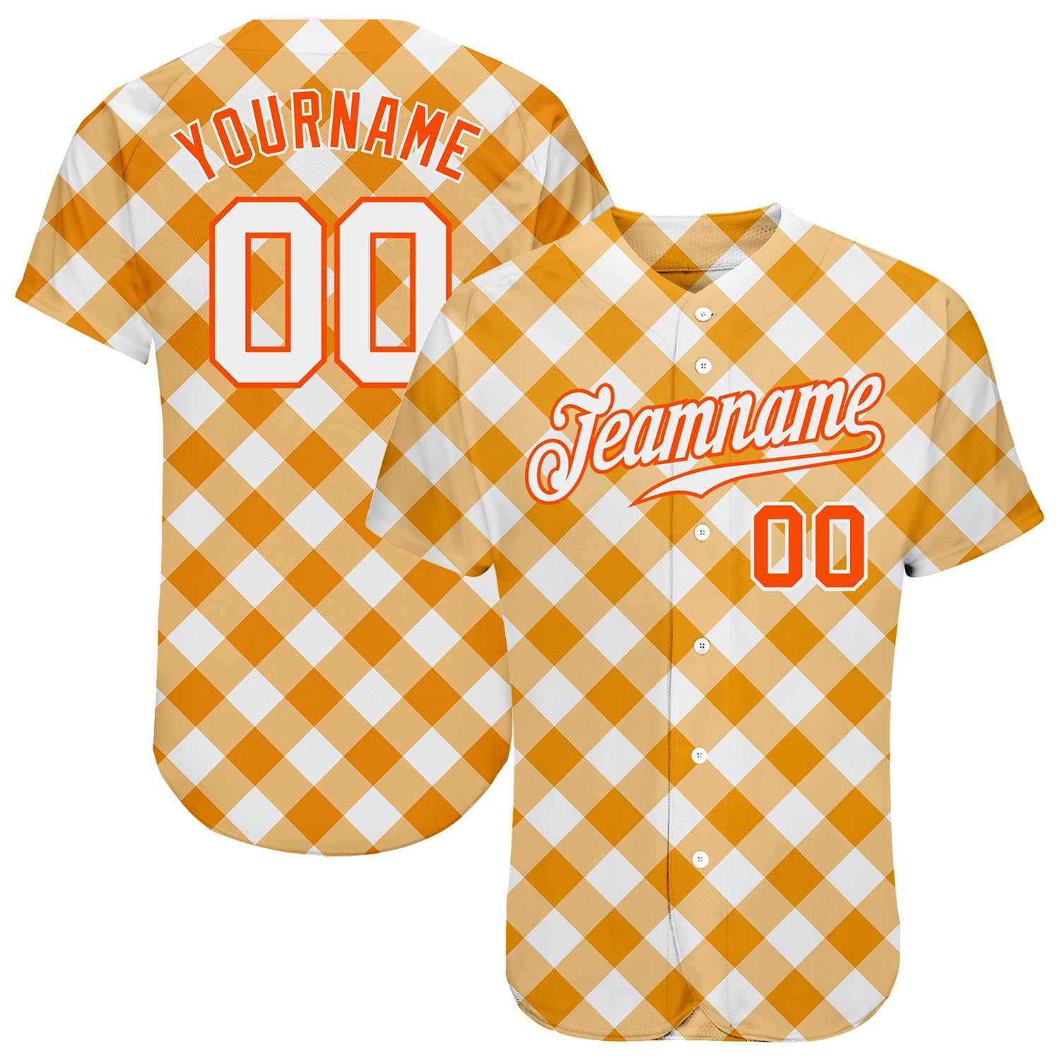 Custom White White-Orange 3D Pattern Design Orange Plaid Authentic Baseball Jersey - Sky-Custom