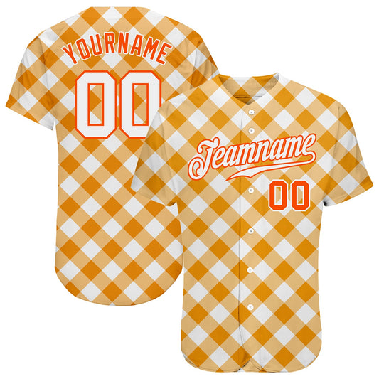 Custom White White-Orange 3D Pattern Design Orange Plaid Authentic Baseball Jersey - Sky-Custom