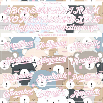 Custom White White-Light Pink 3D Pattern Design Teddy Bears Authentic Baseball Jersey - Sky-Custom