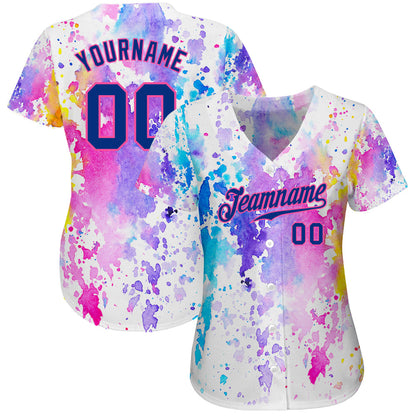Custom White Royal-Pink 3D Pattern Design Watercolor Authentic Baseball Jersey - Sky-Custom