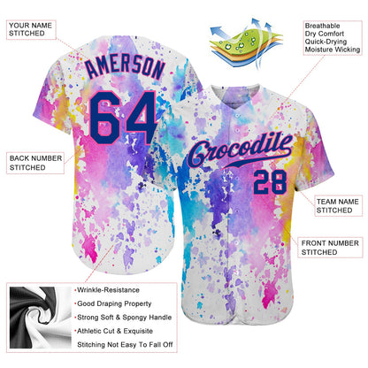 Custom White Royal-Pink 3D Pattern Design Watercolor Authentic Baseball Jersey - Sky-Custom