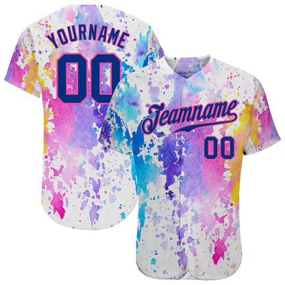 Custom White Royal-Pink 3D Pattern Design Watercolor Authentic Baseball Jersey - Sky-Custom