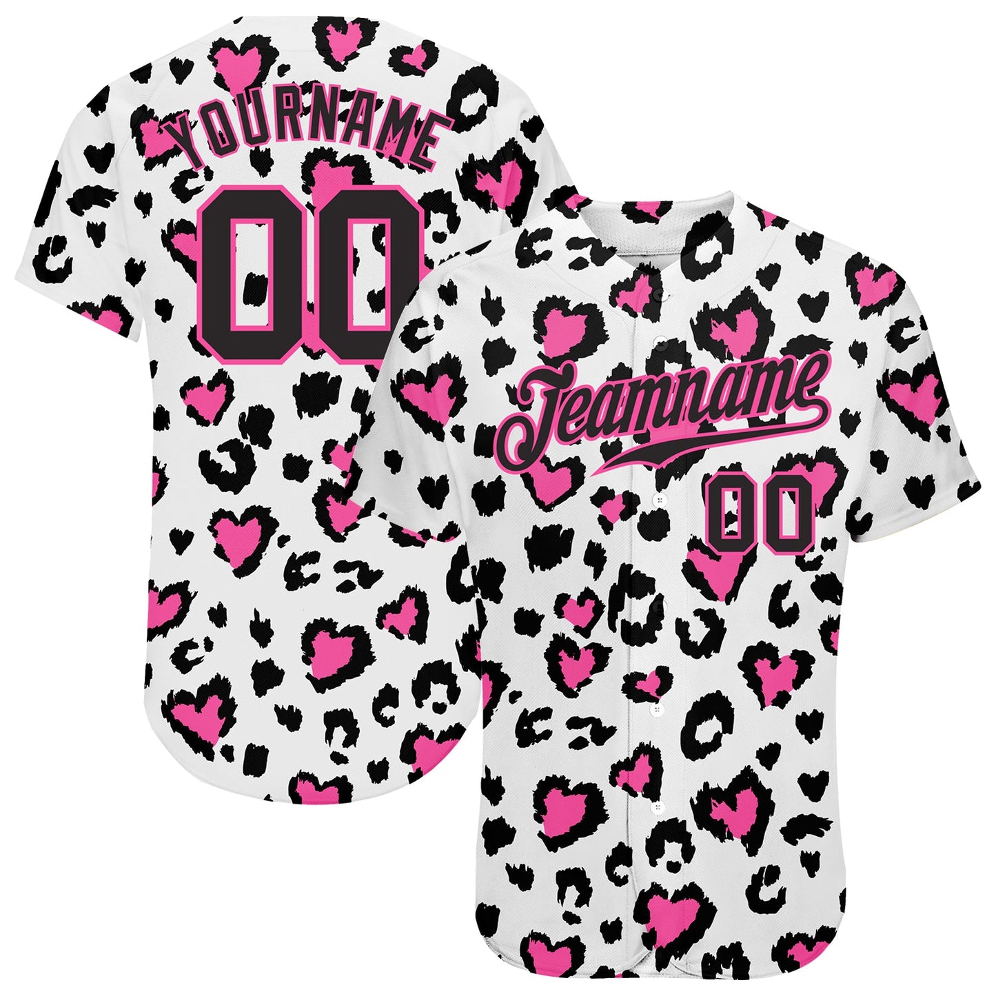 Custom White Black-Pink 3D Pattern Design Leopard Authentic Baseball Jersey - Sky-Custom
