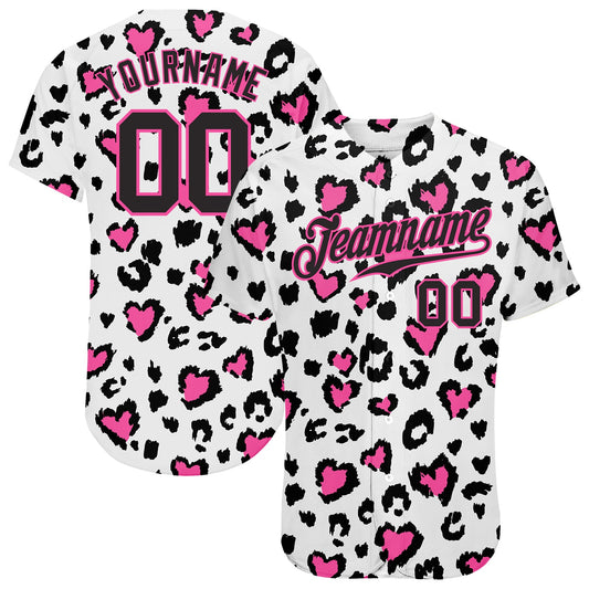 Custom White Black-Pink 3D Pattern Design Leopard Authentic Baseball Jersey - Sky-Custom