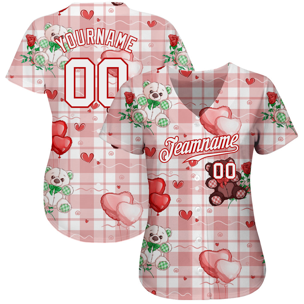 Custom White White-Red 3D Pattern Design Teddy Bears Authentic Baseball Jersey - Sky-Custom