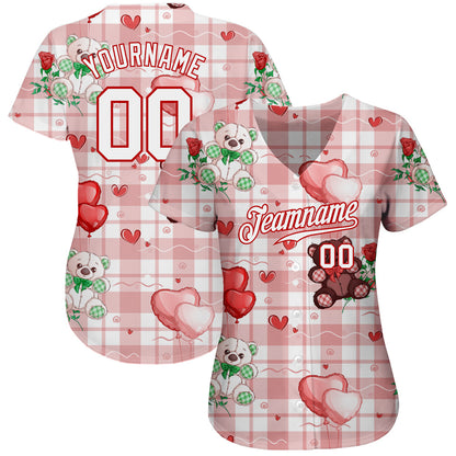 Custom White White-Red 3D Pattern Design Teddy Bears Authentic Baseball Jersey - Sky-Custom