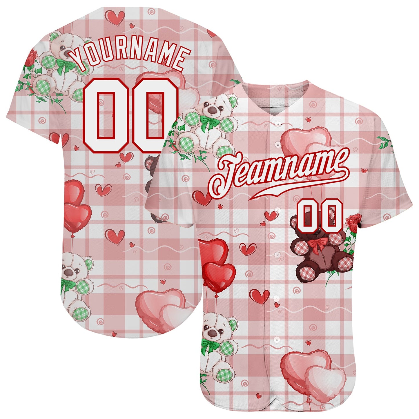 Custom White White-Red 3D Pattern Design Teddy Bears Authentic Baseball Jersey - Sky-Custom