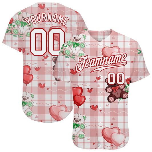 Custom White White-Red 3D Pattern Design Teddy Bears Authentic Baseball Jersey - Sky-Custom