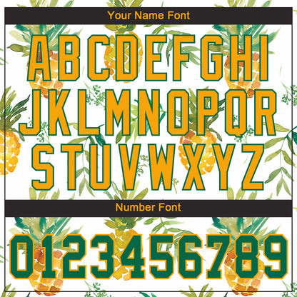 Custom White Kelly Green-Gold 3D Pattern Design Pineapples Authentic Baseball Jersey - Sky-Custom