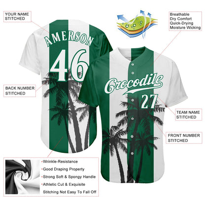 Custom White White-Kelly Green 3D Pattern Design Hawaii Coconut Trees Authentic Baseball Jersey - Sky-Custom