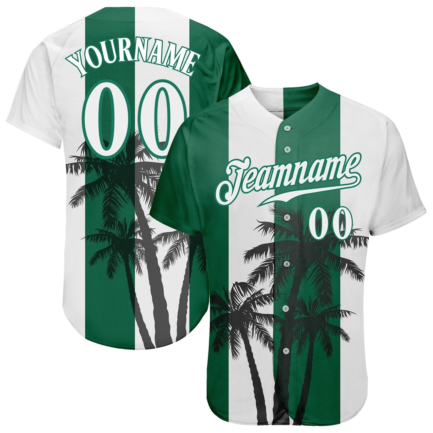 Custom White White-Kelly Green 3D Pattern Design Hawaii Coconut Trees Authentic Baseball Jersey - Sky-Custom