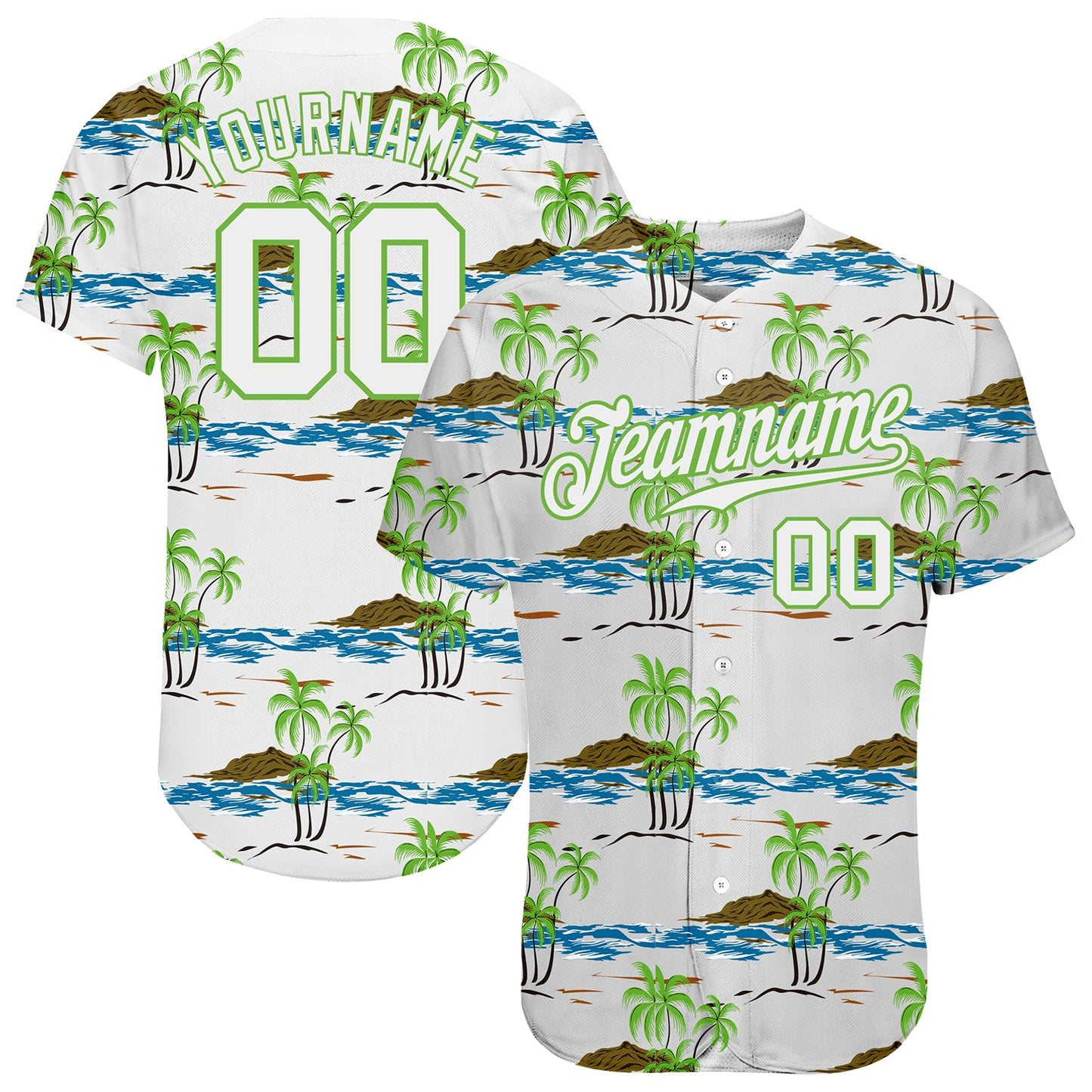 Custom White White-Neon Green 3D Pattern Design Beaches Authentic Baseball Jersey - Sky-Custom