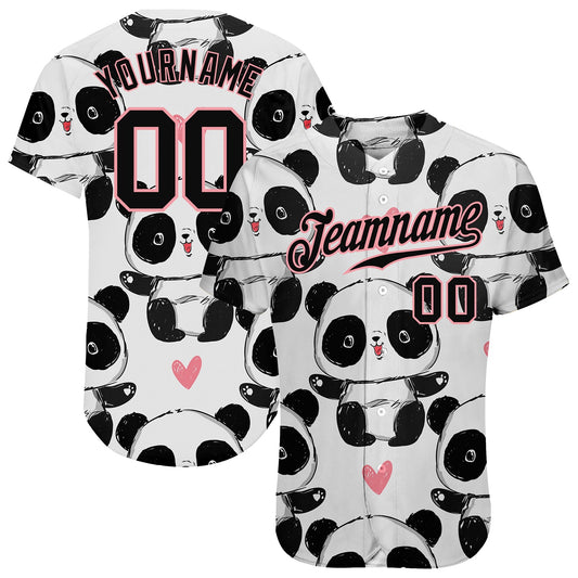Custom White Black-Pink 3D Pattern Design Pandas Authentic Baseball Jersey - Sky-Custom