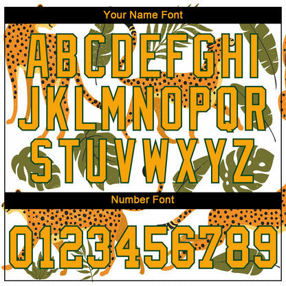 Custom White Gold-Green 3D Pattern Design Leopards And Tropical Palm Leaves Authentic Baseball Jersey - Sky-Custom