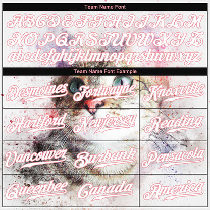 Custom White White-Medium Pink 3D Pattern Design Cat Authentic Baseball Jersey - Sky-Custom