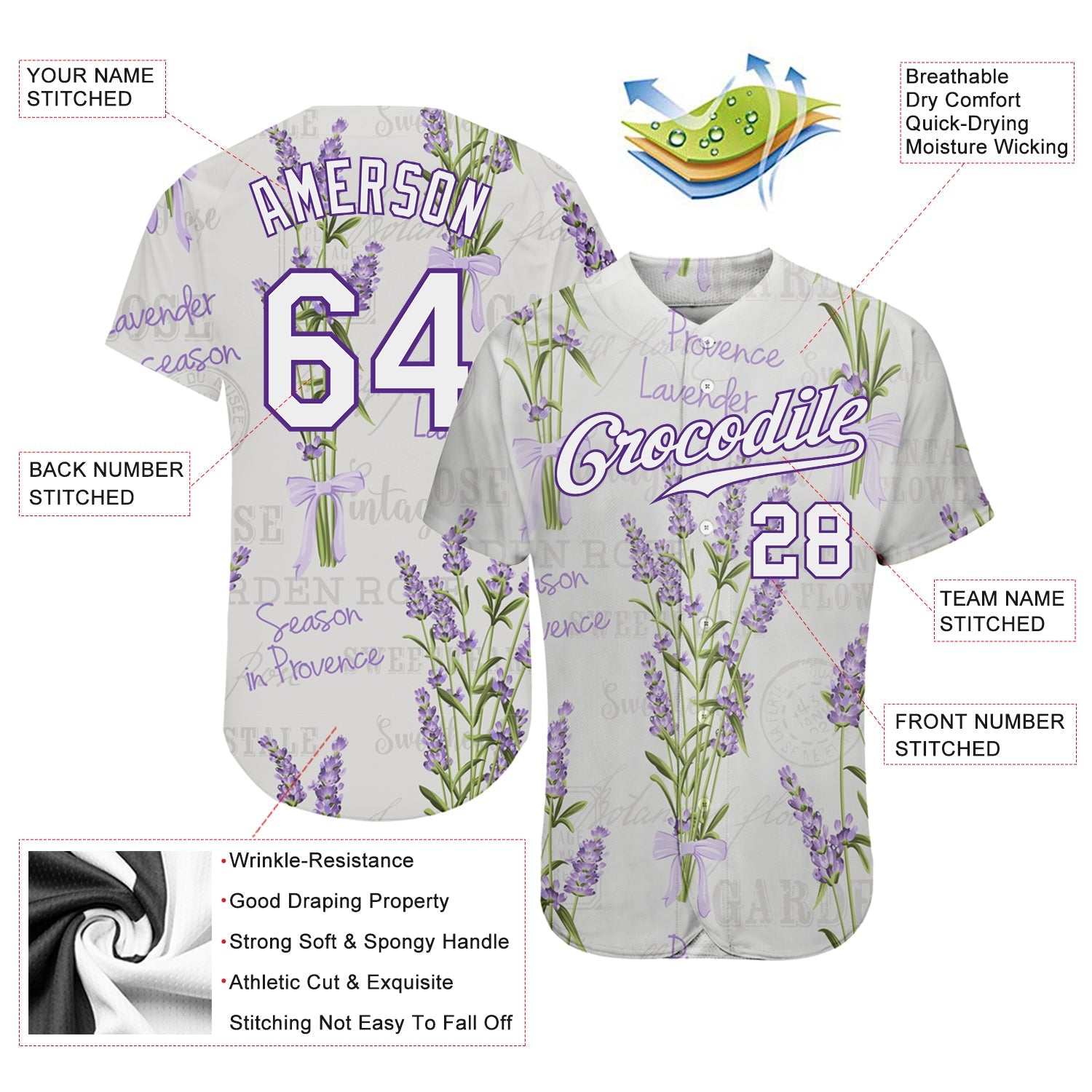 Custom White White-Purple 3D Pattern Design Lavenders Authentic Baseball Jersey - Sky-Custom