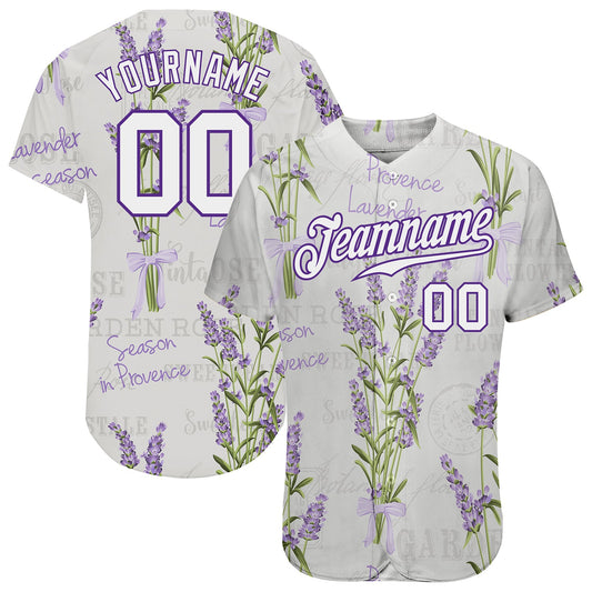 Custom White White-Purple 3D Pattern Design Lavenders Authentic Baseball Jersey - Sky-Custom