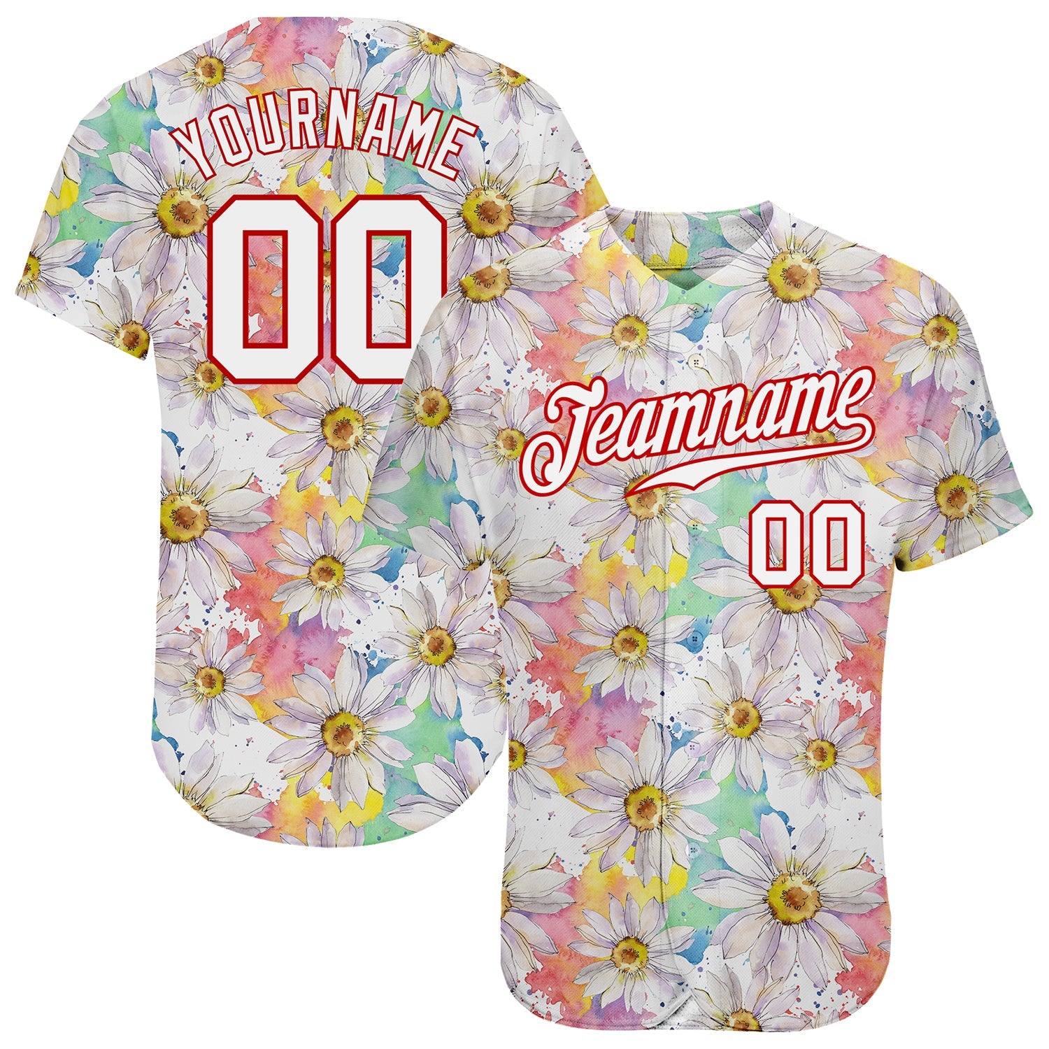Custom White White-Red 3D Pattern Design Daisy Authentic Baseball Jersey - Sky-Custom