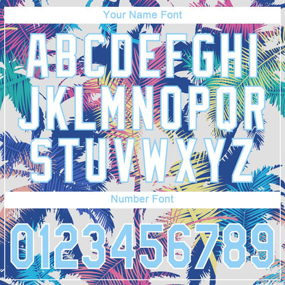 Custom White Light Blue 3D Pattern Design Hawaii Palm Trees Authentic Baseball Jersey - Sky-Custom