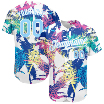 Custom White Light Blue 3D Pattern Design Hawaii Palm Trees Authentic Baseball Jersey - Sky-Custom