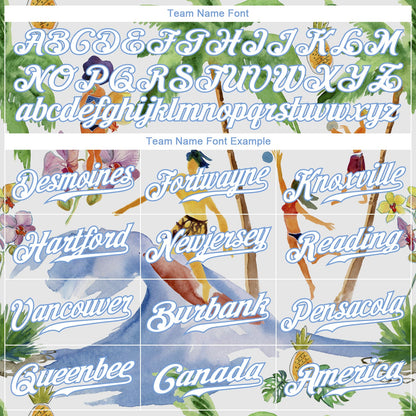 Custom White Light Blue-White 3D Pattern Design Hawaii Palm Trees Authentic Baseball Jersey - Sky-Custom