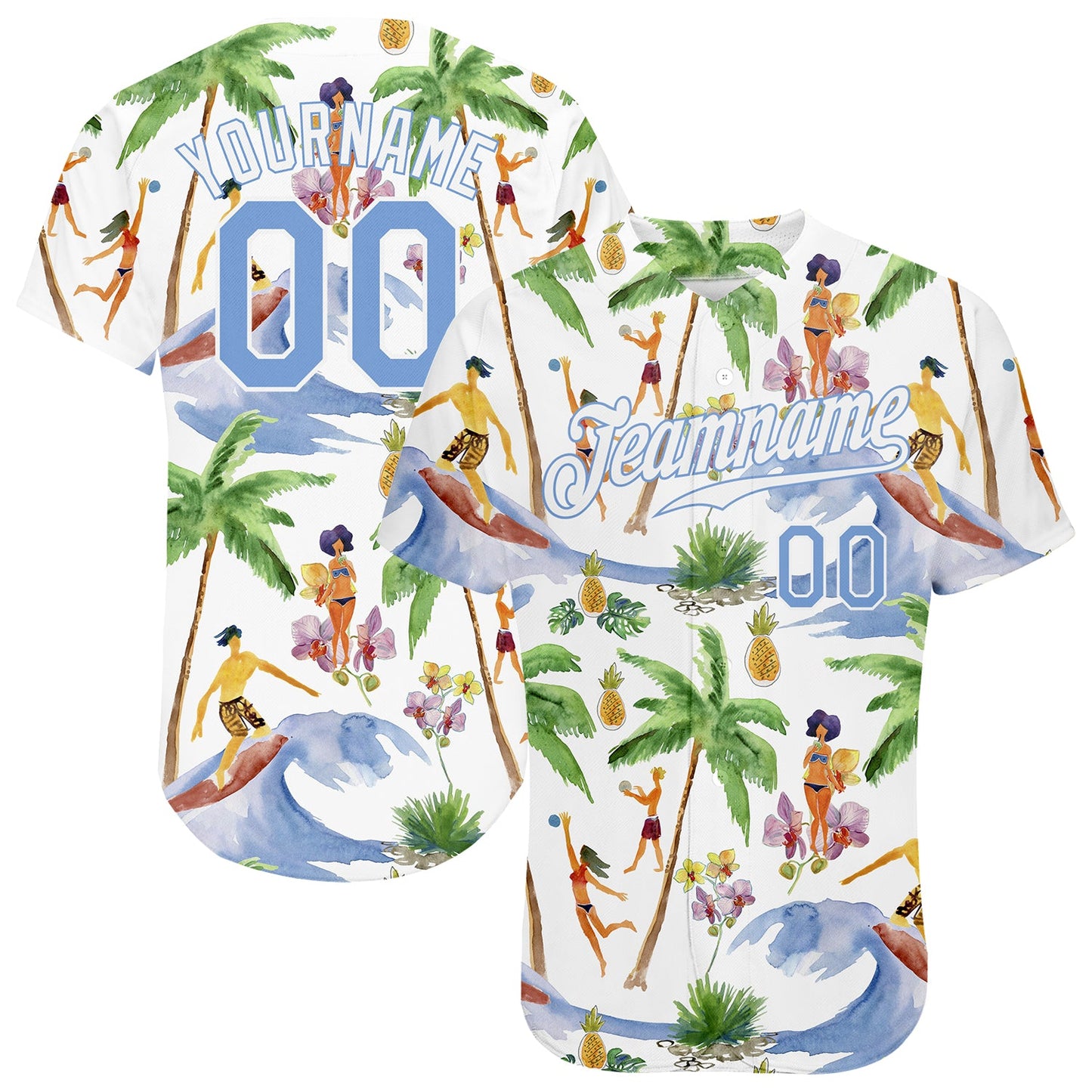 Custom White Light Blue-White 3D Pattern Design Hawaii Palm Trees Authentic Baseball Jersey - Sky-Custom