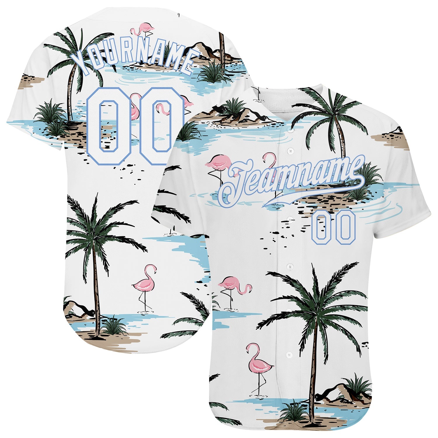 Custom White White-Light Blue 3D Pattern Design Hawaii Palm Trees Authentic Baseball Jersey - Sky-Custom