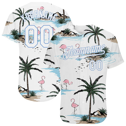 Custom White White-Light Blue 3D Pattern Design Hawaii Palm Trees Authentic Baseball Jersey - Sky-Custom