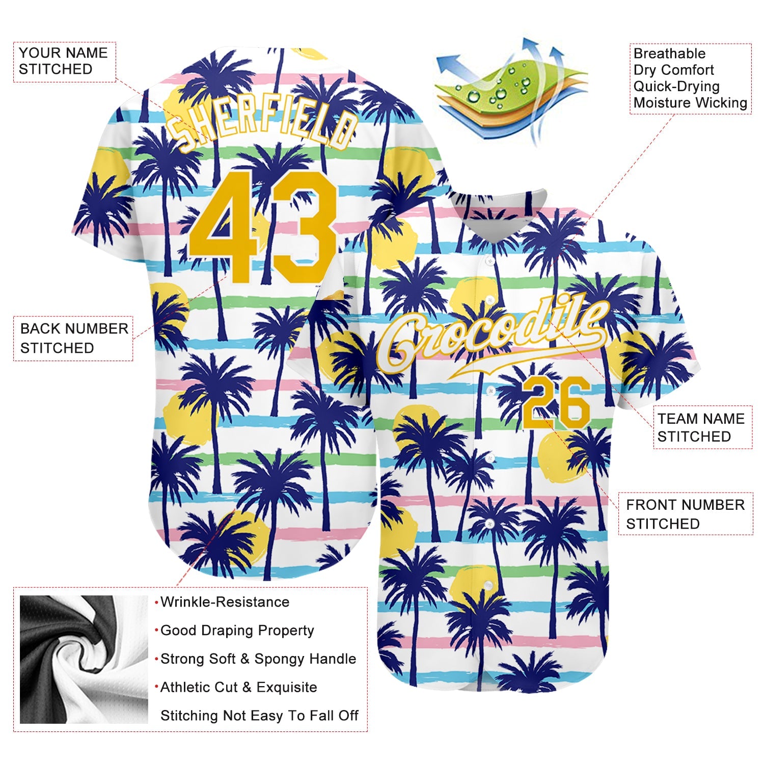 Custom White Gold-White 3D Pattern Design Hawaii Palm Trees Authentic Baseball Jersey - Sky-Custom