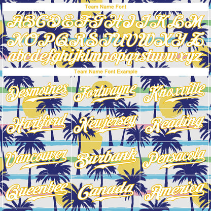 Custom White Gold-White 3D Pattern Design Hawaii Palm Trees Authentic Baseball Jersey - Sky-Custom