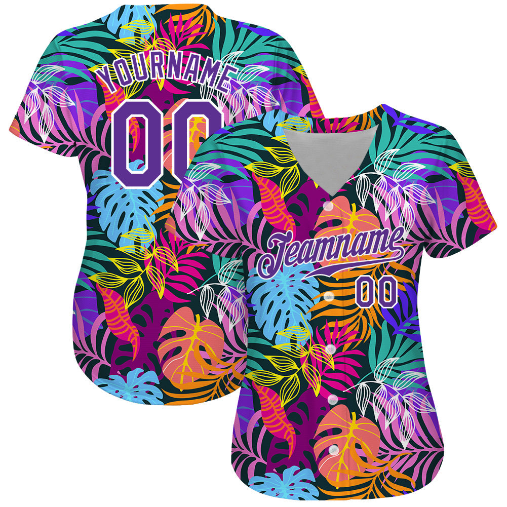 Custom White Purple-White 3D Pattern Design Hawaii Palm Trees Authentic Baseball Jersey - Sky-Custom