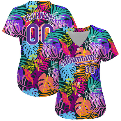 Custom White Purple-White 3D Pattern Design Hawaii Palm Trees Authentic Baseball Jersey - Sky-Custom