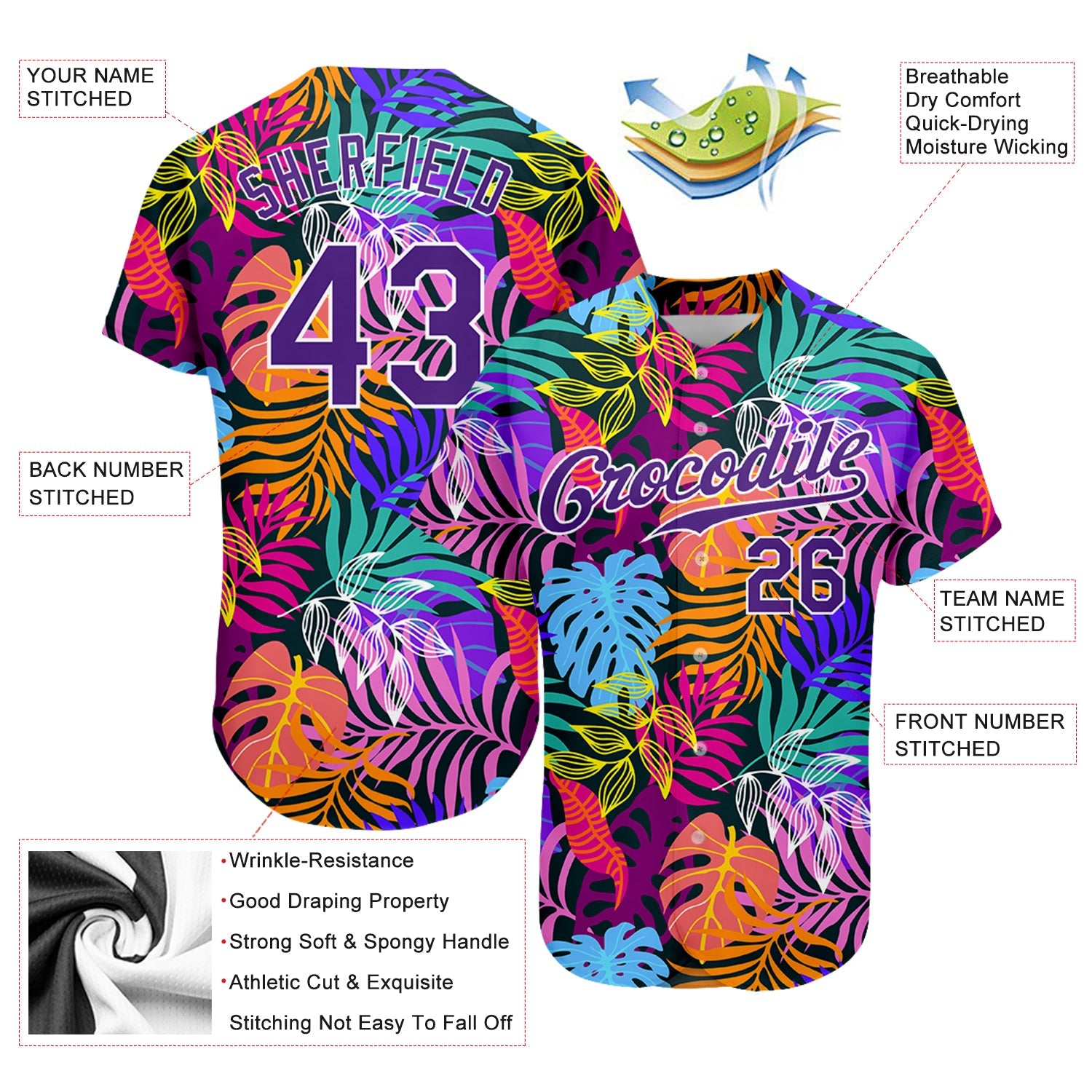 Custom White Purple-White 3D Pattern Design Hawaii Palm Trees Authentic Baseball Jersey - Sky-Custom