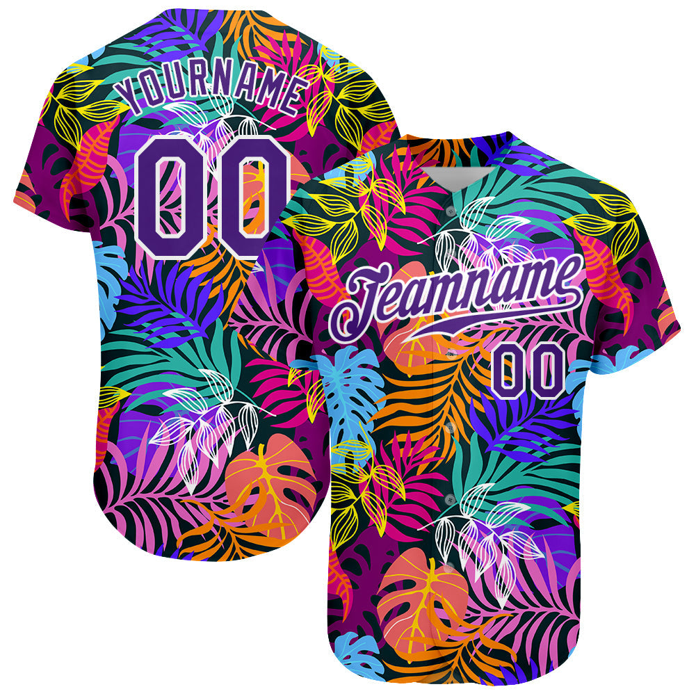 Custom White Purple-White 3D Pattern Design Hawaii Palm Trees Authentic Baseball Jersey - Sky-Custom