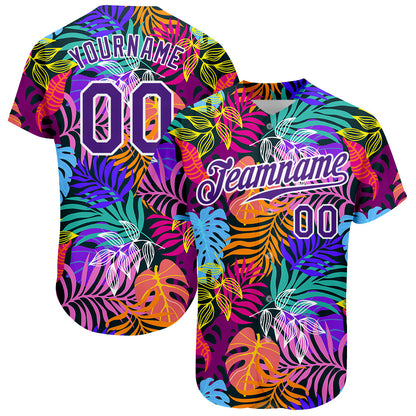 Custom White Purple-White 3D Pattern Design Hawaii Palm Trees Authentic Baseball Jersey - Sky-Custom