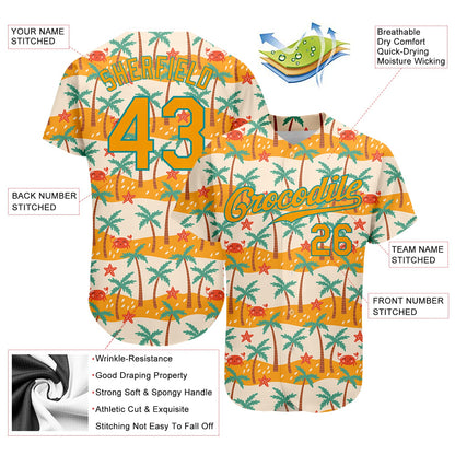 Custom White Gold-Teal 3D Pattern Design Hawaii Palm Trees Authentic Baseball Jersey - Sky-Custom