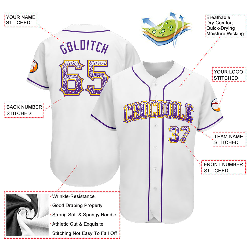 Custom White Purple-Gold Authentic Drift Fashion Baseball Jersey - Sky-Custom